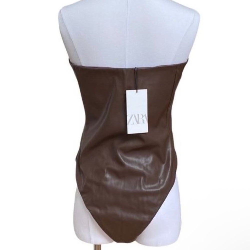 Zara brown faux leather strapless bodysuit bloggers fav body on NWT Medium - Picture 10 of 16